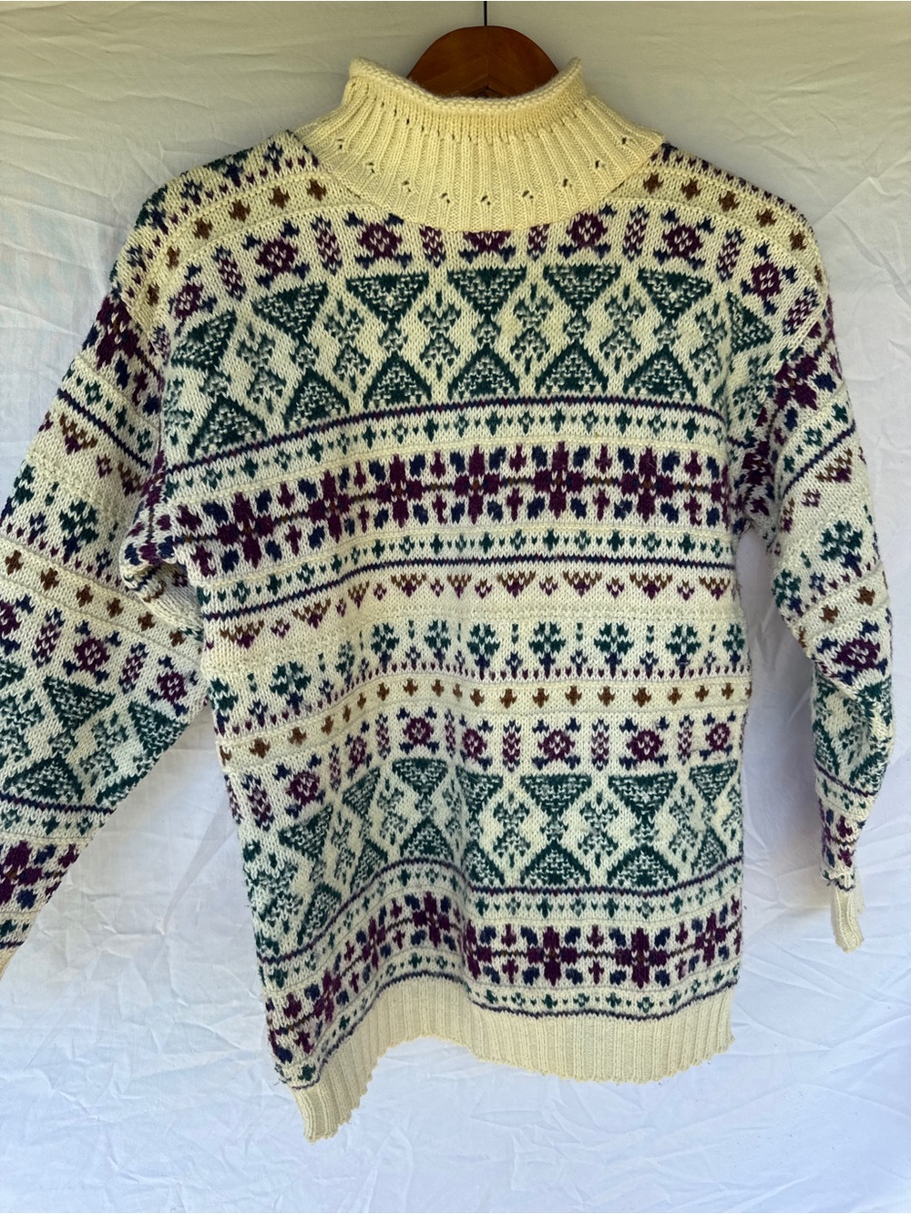 ⁠VTG Alps Fair Isle Wool Blend Turtleneck Sweater M Geometric Knit Ski Made USA⁠ - Picture 5 of 12